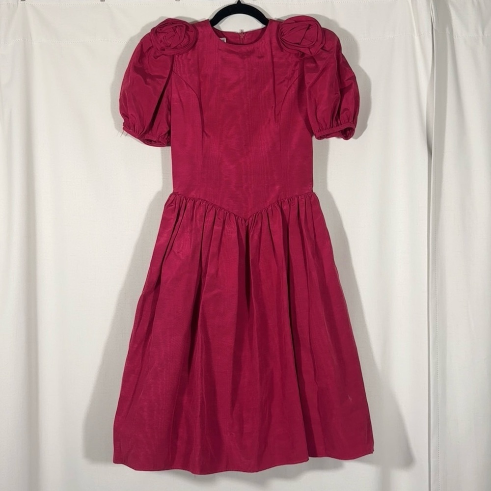 Vintage 80s Jessica McClintock Red Puff Sleeve Dress